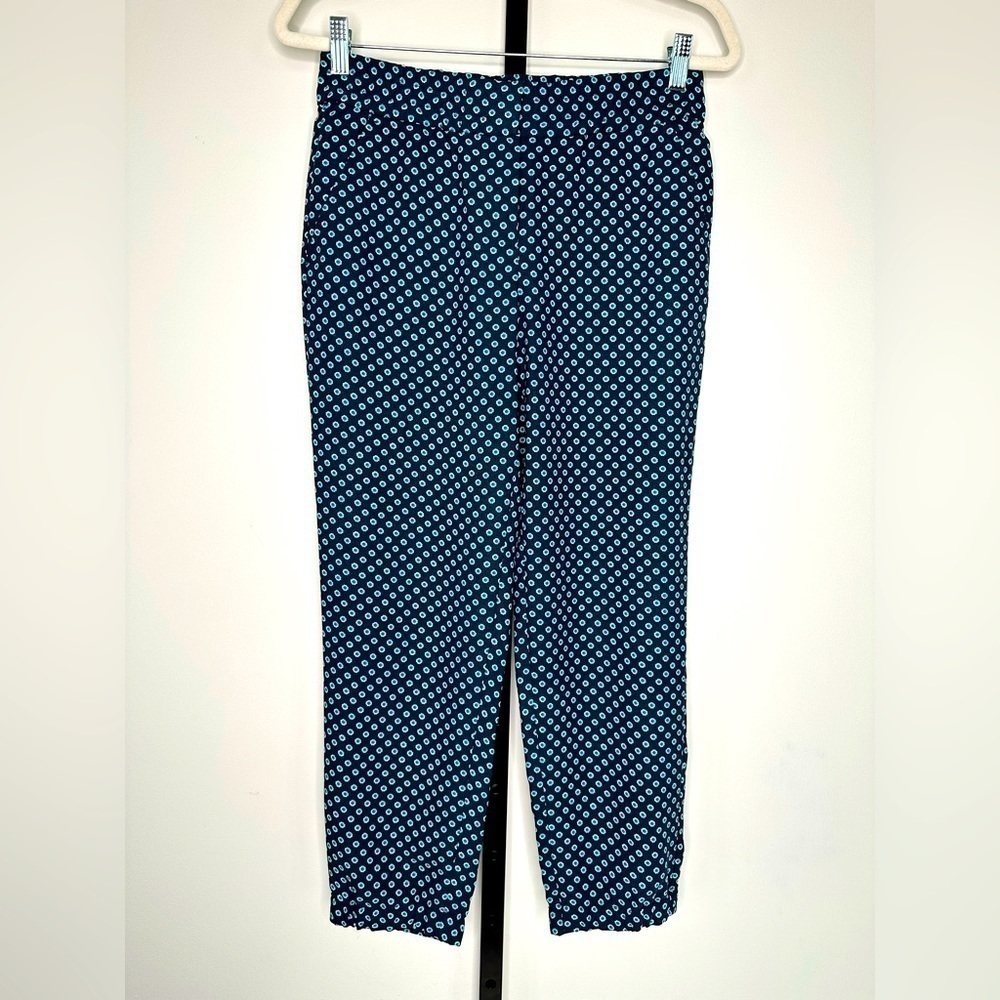 Ann Taylor Women Ankle Pants - 2P - Navy Blue with Aqua Mini Flowers
